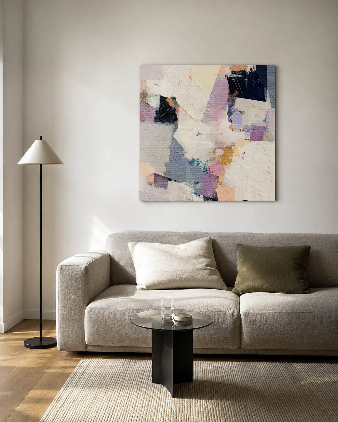 Dynamische kleurencompositie kunstwerk – vierkante wanddecoratie – dit kunstwerk toont een levendige mix van vormen en
