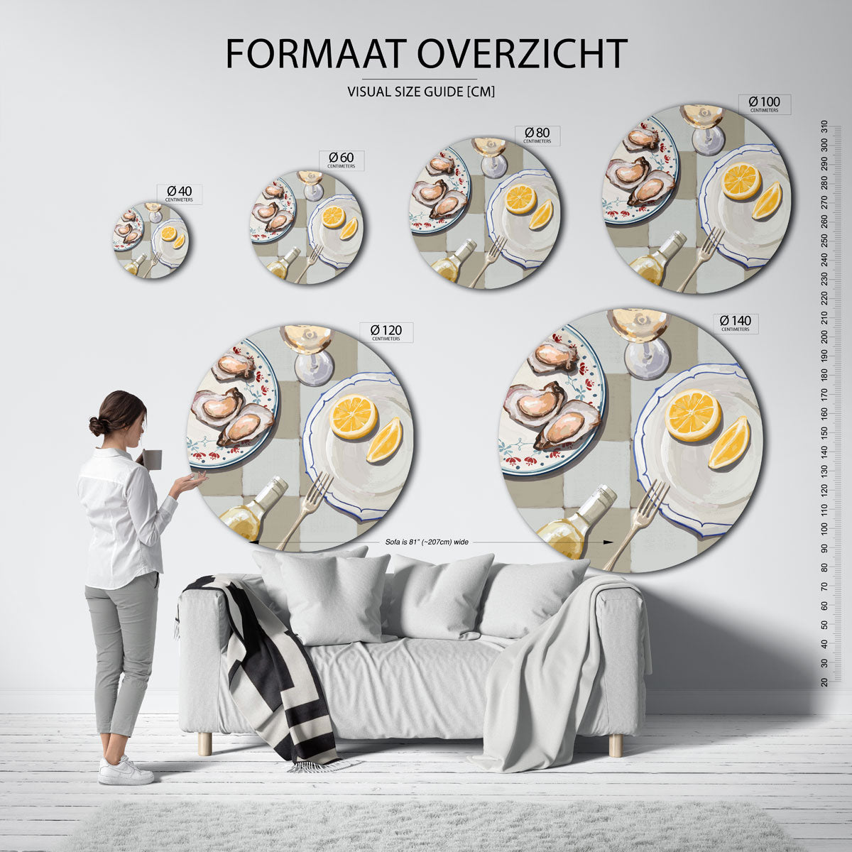 Oesters en citroen – abstracte wandkunst als muurcirkel van WallArtistic