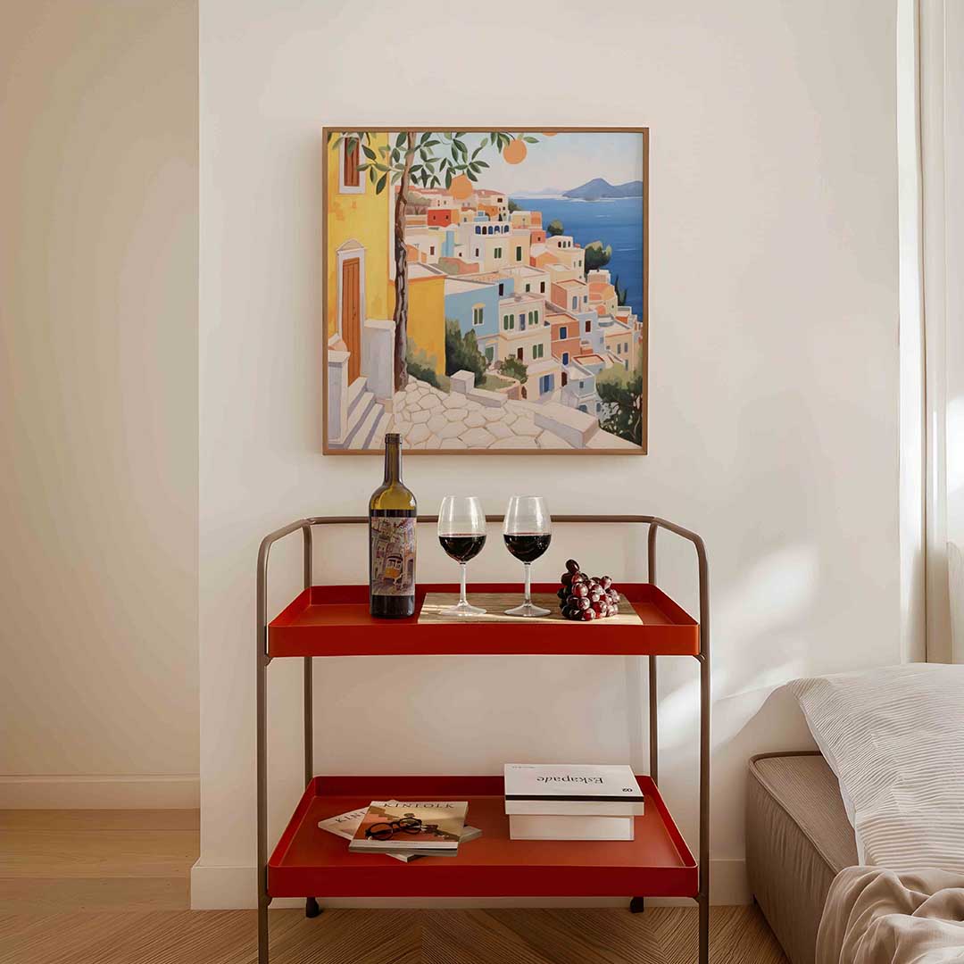 Mediterrane huizen – vierkante keuken wanddecoratie van WallArtistic