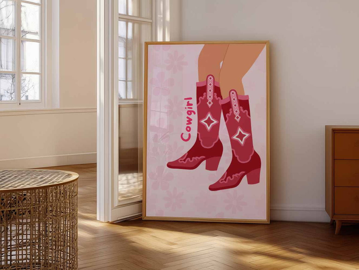 Stoere Cowgirl Boots – vrolijke paasillustratie als portret poster