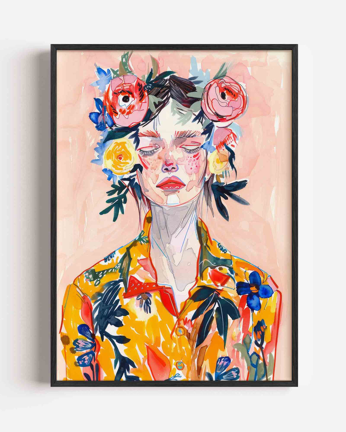Bloemenkrans portret – vrouwelijk portret als staande poster