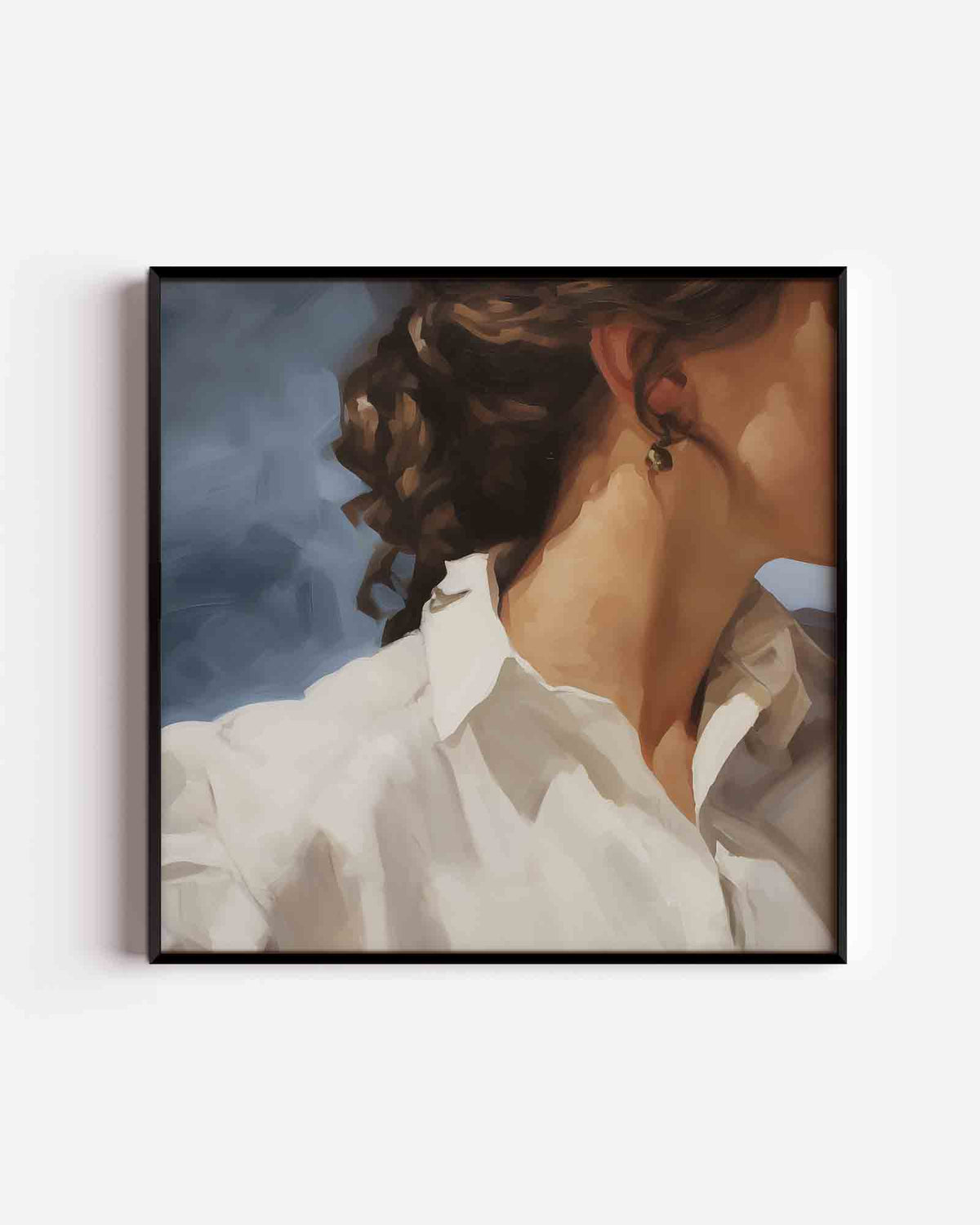 Vrouw in witte blouse – vrouwelijk portret als vierkante poster