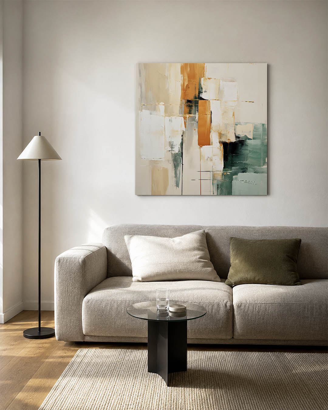 Geometrische kleurencompositie kunstwerk – vierkante wanddecoratie – dit werk toont een dynamische mix van rechthoekige