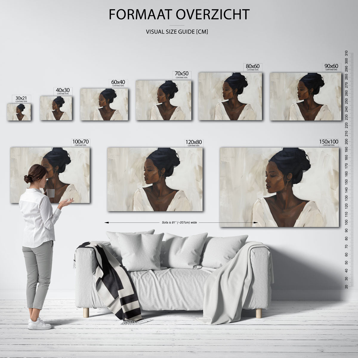 Vrouwelijk portret – landscape muurposter met eigentijdse illustratie