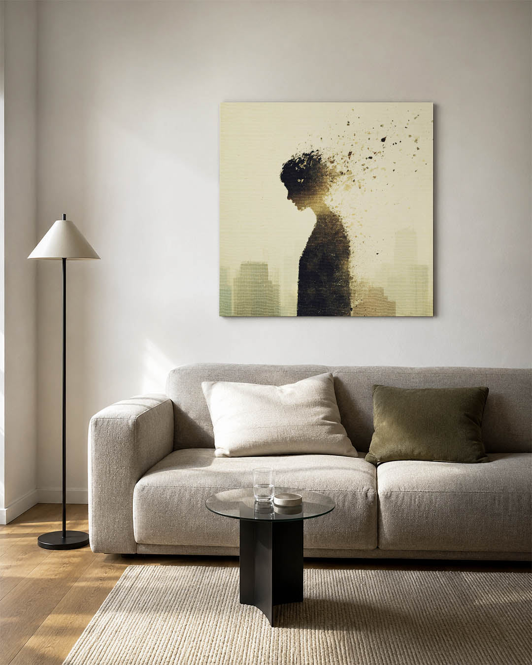 Vervagende silhouet kunstwerk – vierkante wanddecoratie – dit werk toont een silhouet dat geleidelijk vervaagt in de