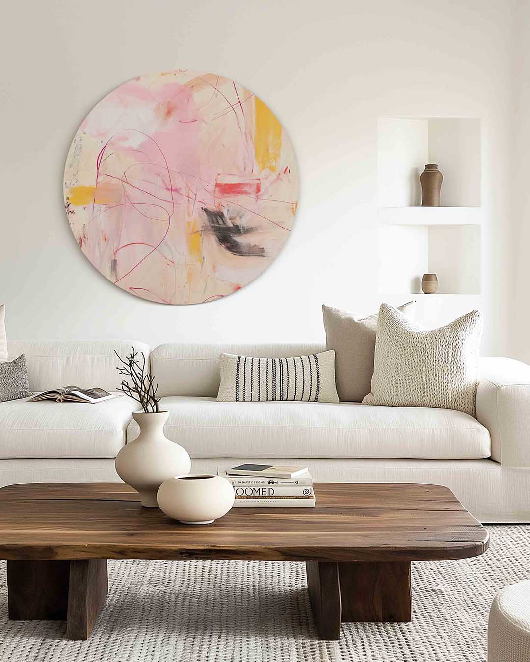 Abstracte vormen – muurcirkel met kleur en vormen voor aan de muur