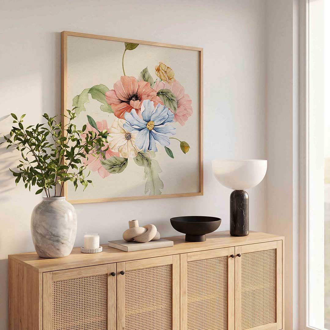 Bloemenboeket – kleurrijke poster in vierkant formaat