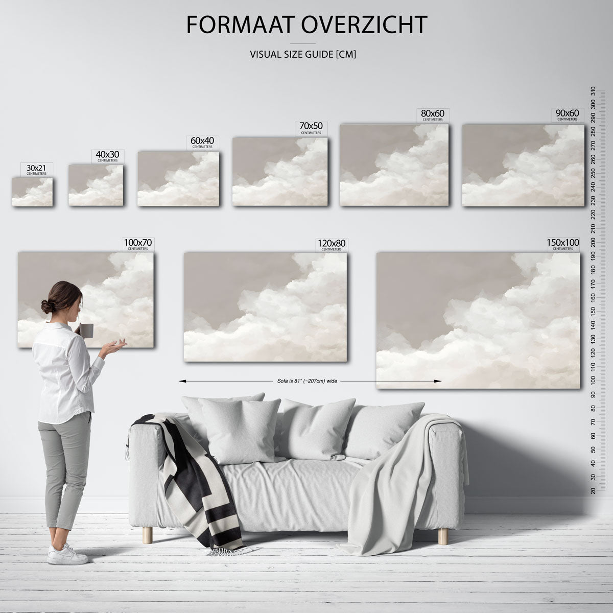 Wolkachtige vormen – liggende muurposter met abstracte vormen