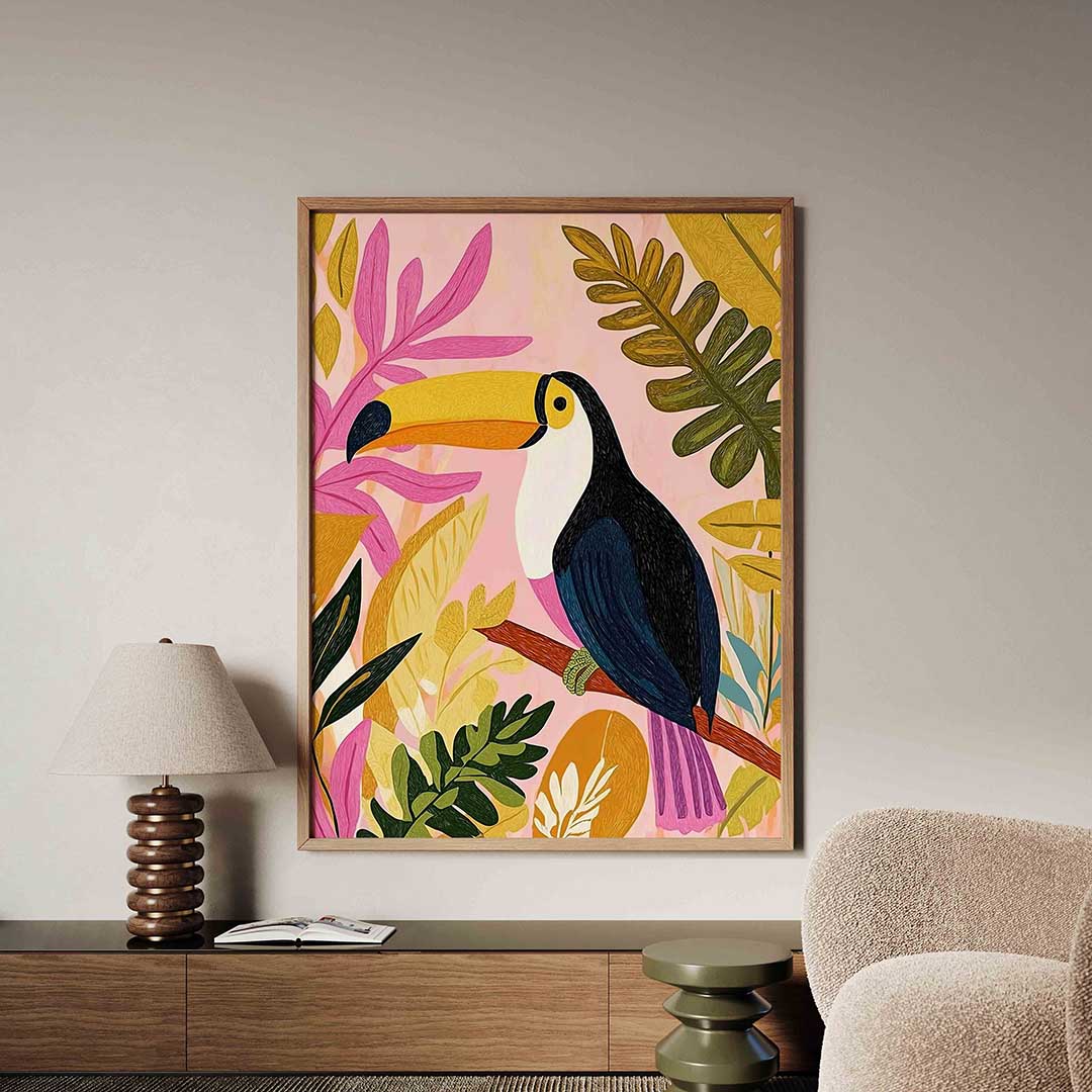 Toekan en bladeren – dieren poster in staand formaat