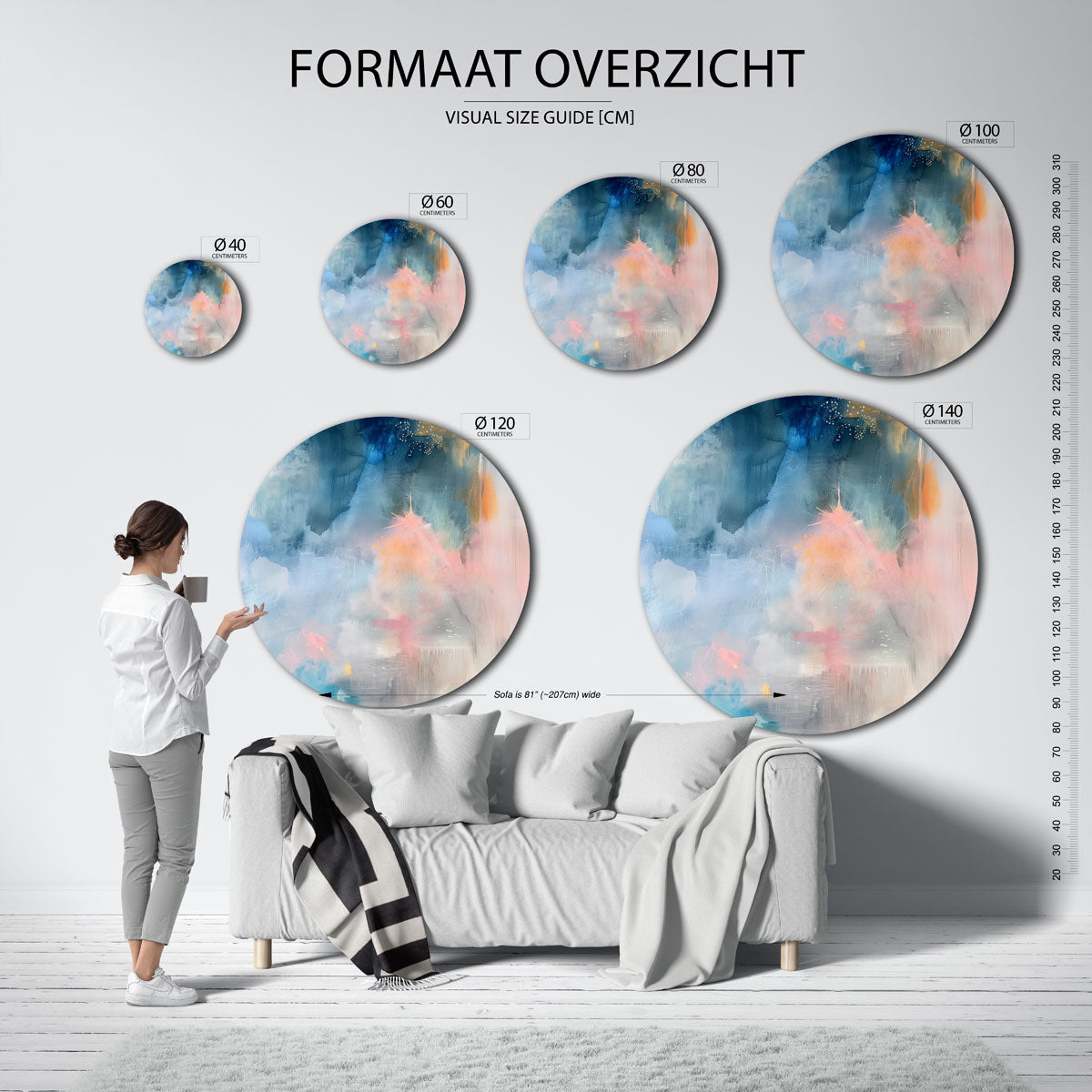 Abstracte kleurenexplosie – kleurrijke wandkunst als muurcirkel