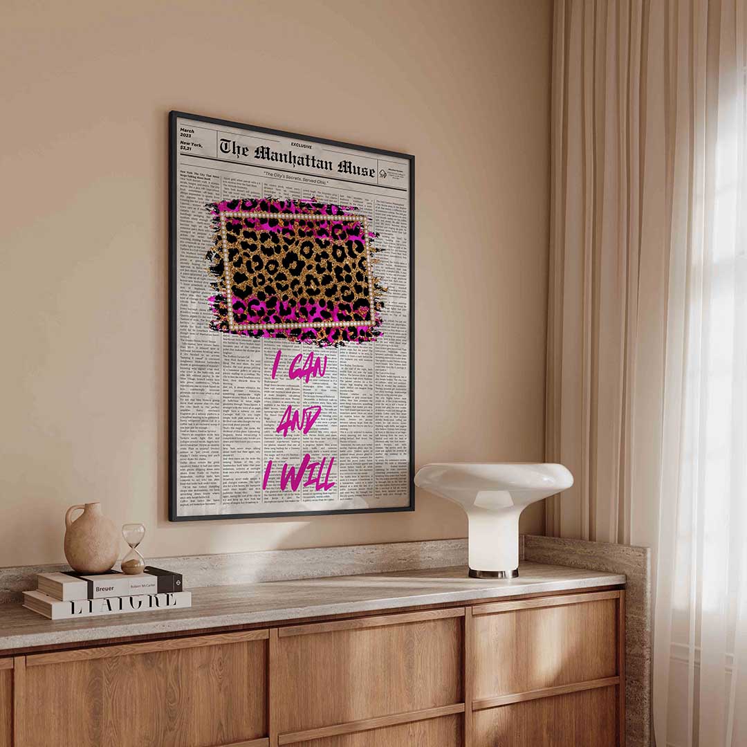Luipaardprint en tekst – kleurrijke Pop Art poster in staand formaat