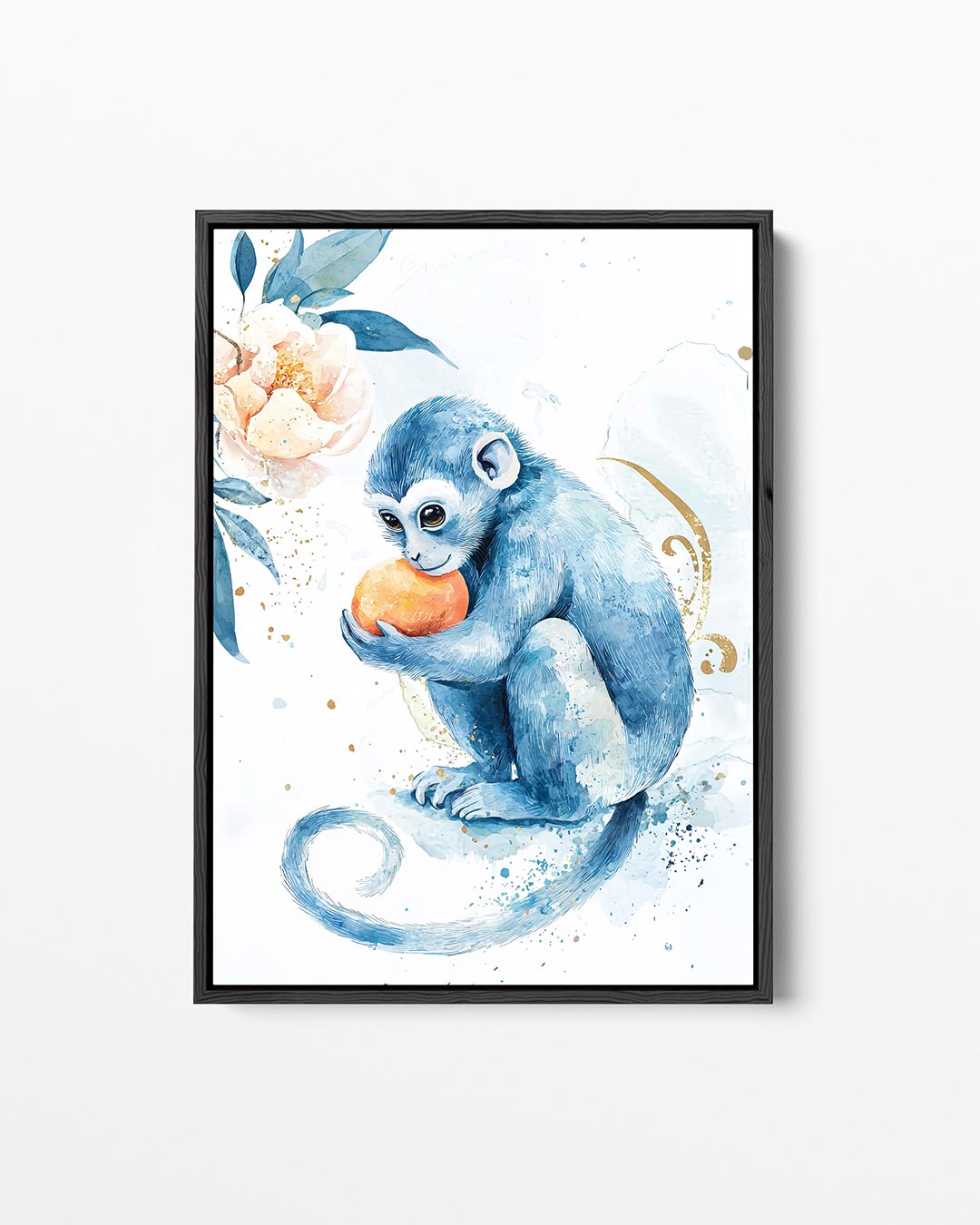 Speelse blauwe aap – staand wanddecoratie kunstwerk