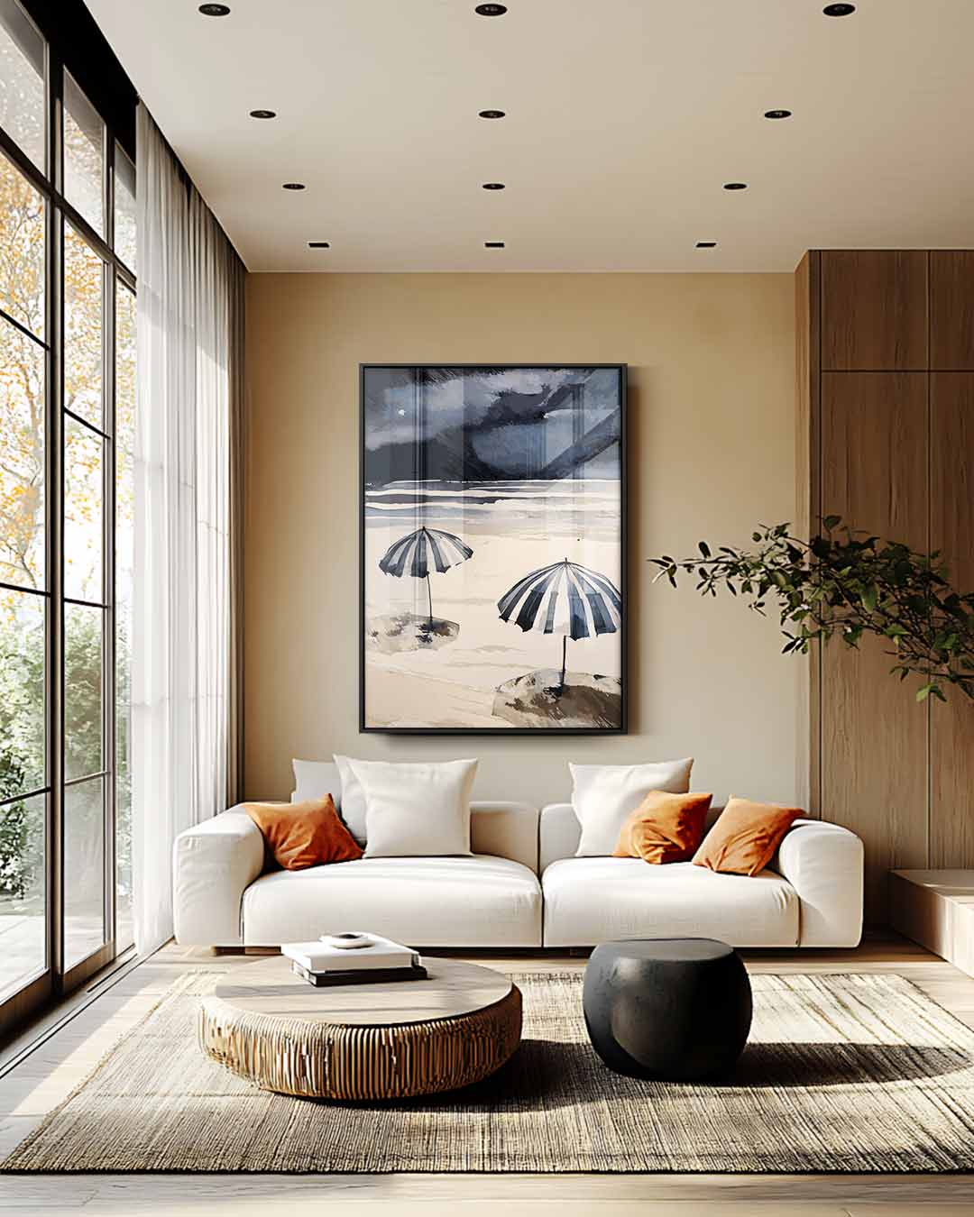 Strandparaplu's in Windstorm – plexiglas wanddecoratie in portret formaat