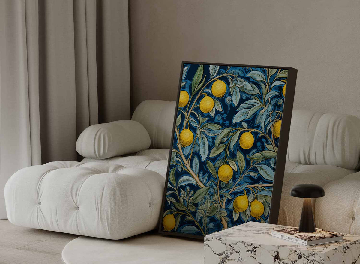 Zonnige Citroenen op Blauw – portret kunstwerk als wanddecoratie, afbeelding 13