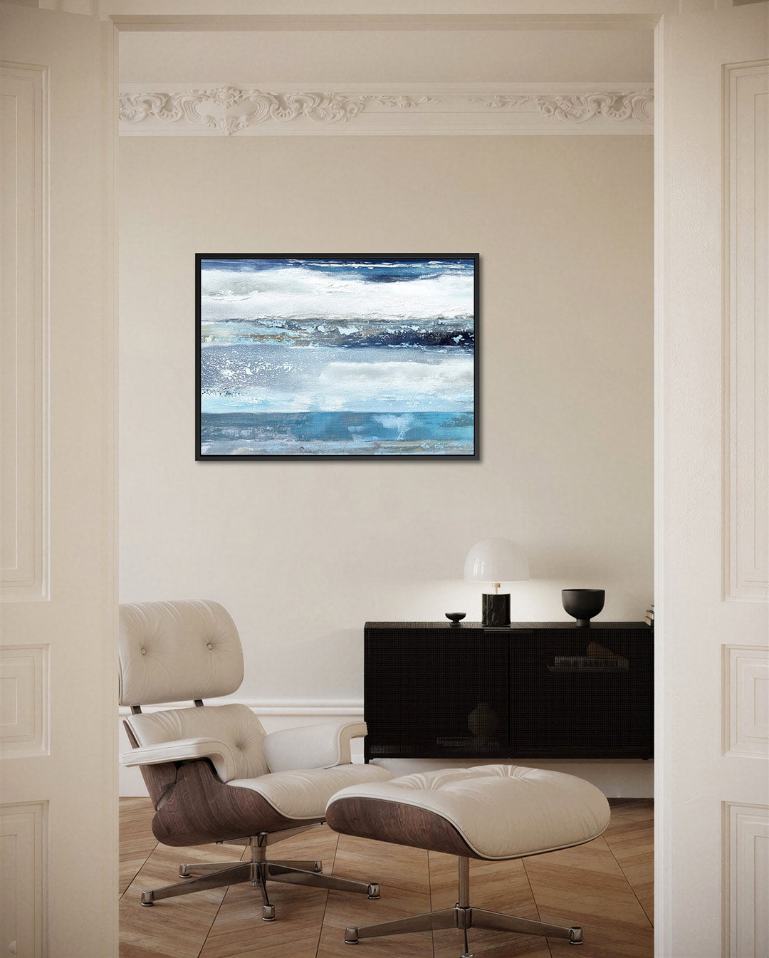 Luchtige blauwe horizont – liggende wanddecoratie