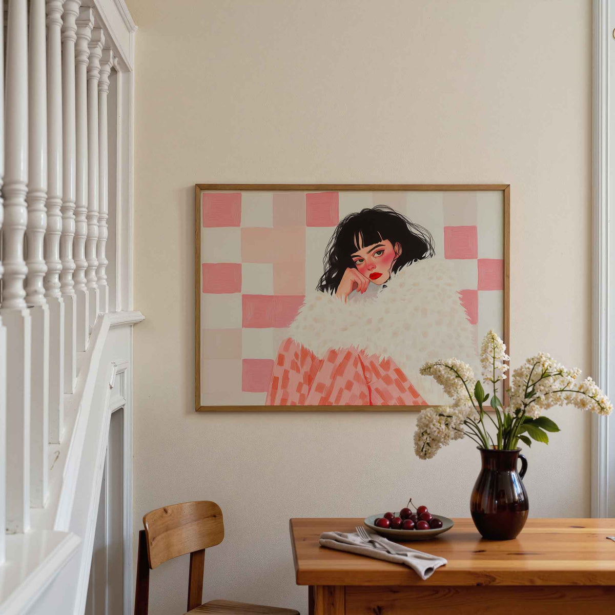 Vrouw met bontjas – moderne poster in liggend formaat