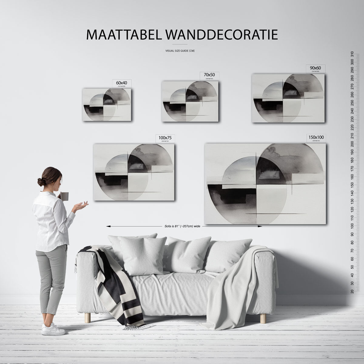 Geometrische vormen – Wanddecoratie kunstwerk – moderne liggende wandkunst