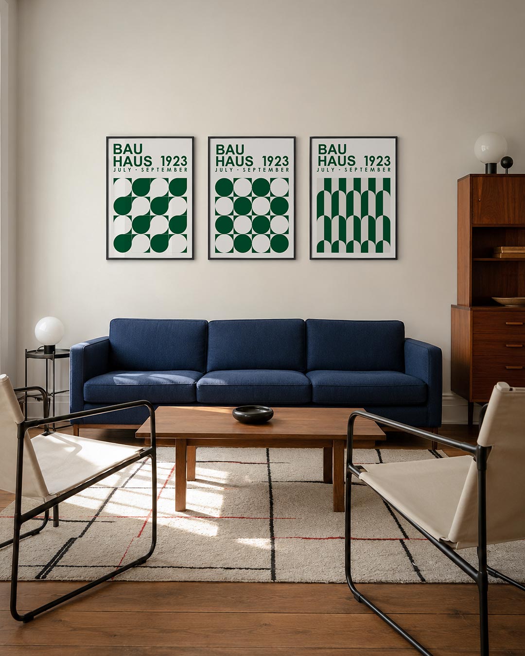 Vorm en ritme driedelige posterset – deze posterset in drie delen toont een speelse wisselwerking van groene en witte halve