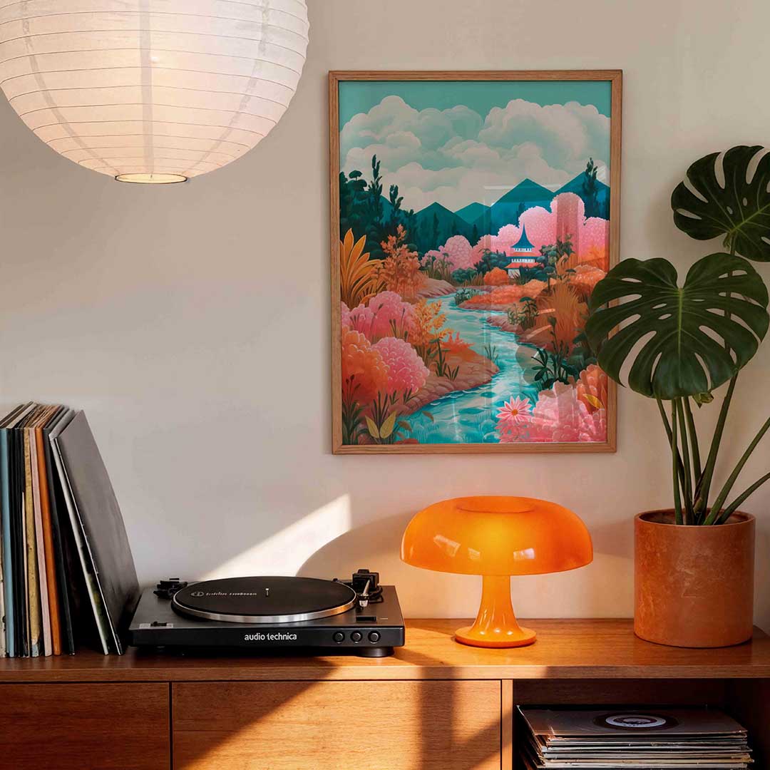Landschap met rivier – staande kleurrijke wanddecoratie van WallArtistic