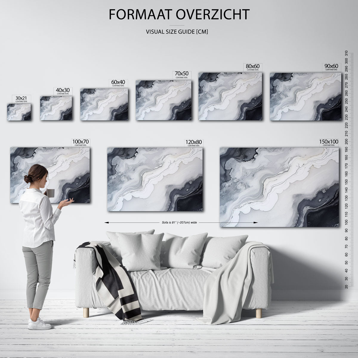 Vloeiende lijnen – liggende muurposter met abstracte vormen
