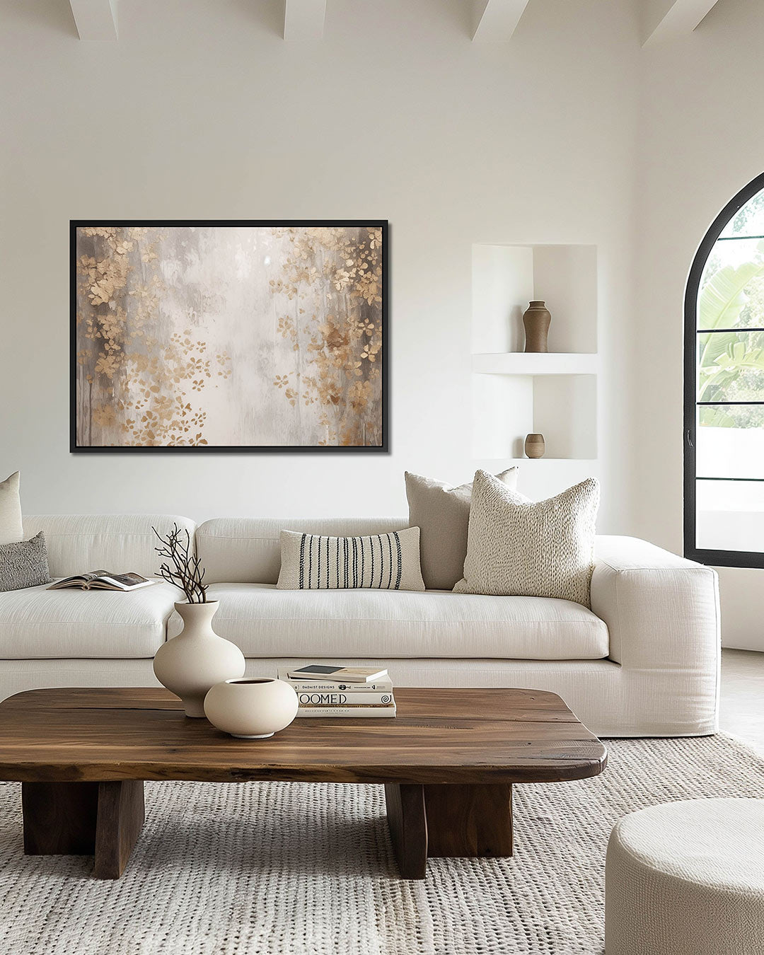 Gouden bloemmotief – wanddecoratie in interieur