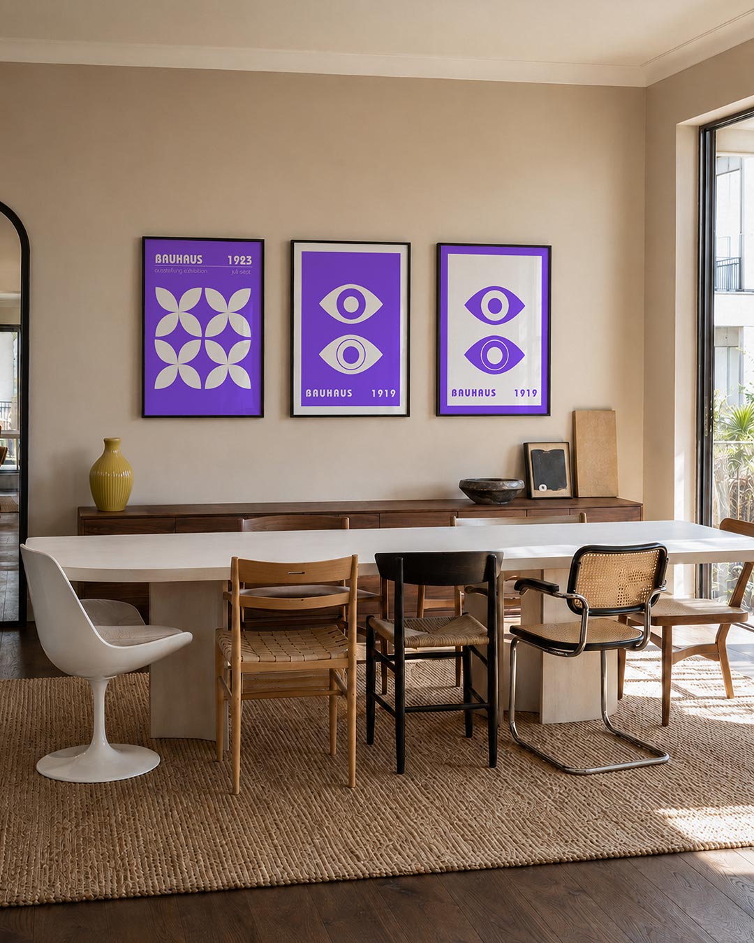 Vormritme en kleur driedelige posterset – deze posterset in drie delen toont een levendig spel van