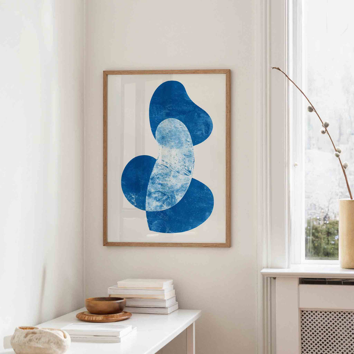 Abstracte blauwe vormen – staande hedendaagse wanddecoratie van WallArtistic