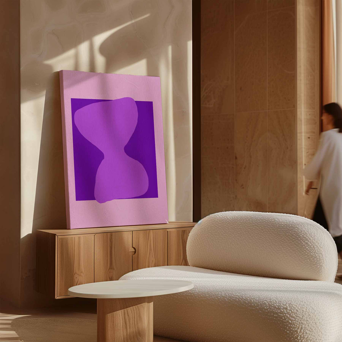 Speelse Paarse Vormen – plexiglas wanddecoratie in portret formaat