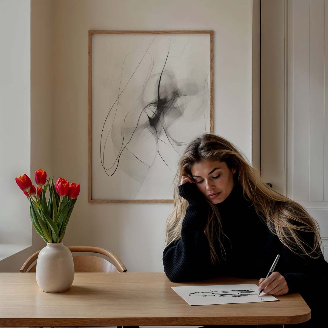 Minimalistische Zwart-Wit Abstracte – staande verfijnde wanddecoratie van WallArtistic