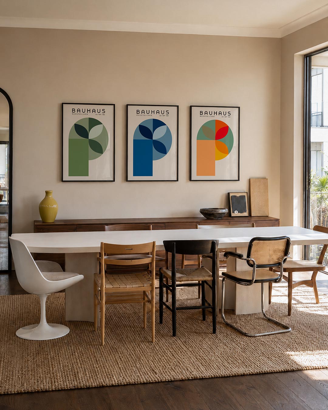 Groene vormen posterset – tweede productweergave – deze posterset in drie delen toont een harmonie van groene tinten met