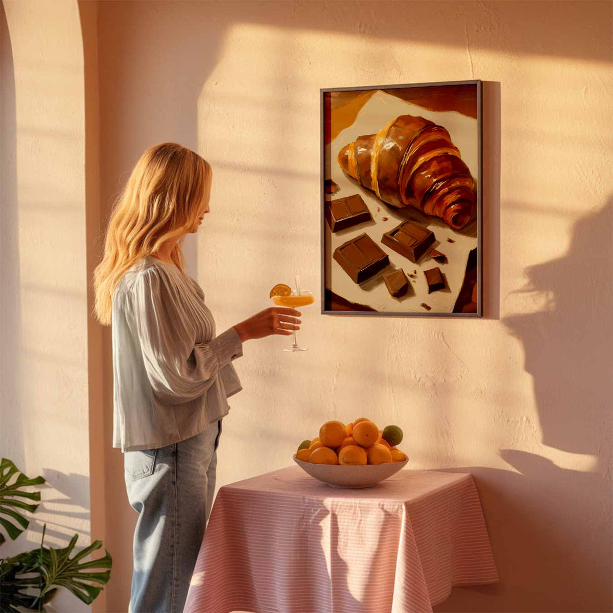 Chocolade Croissant – keuken poster als sfeervolle staande wanddecoratie