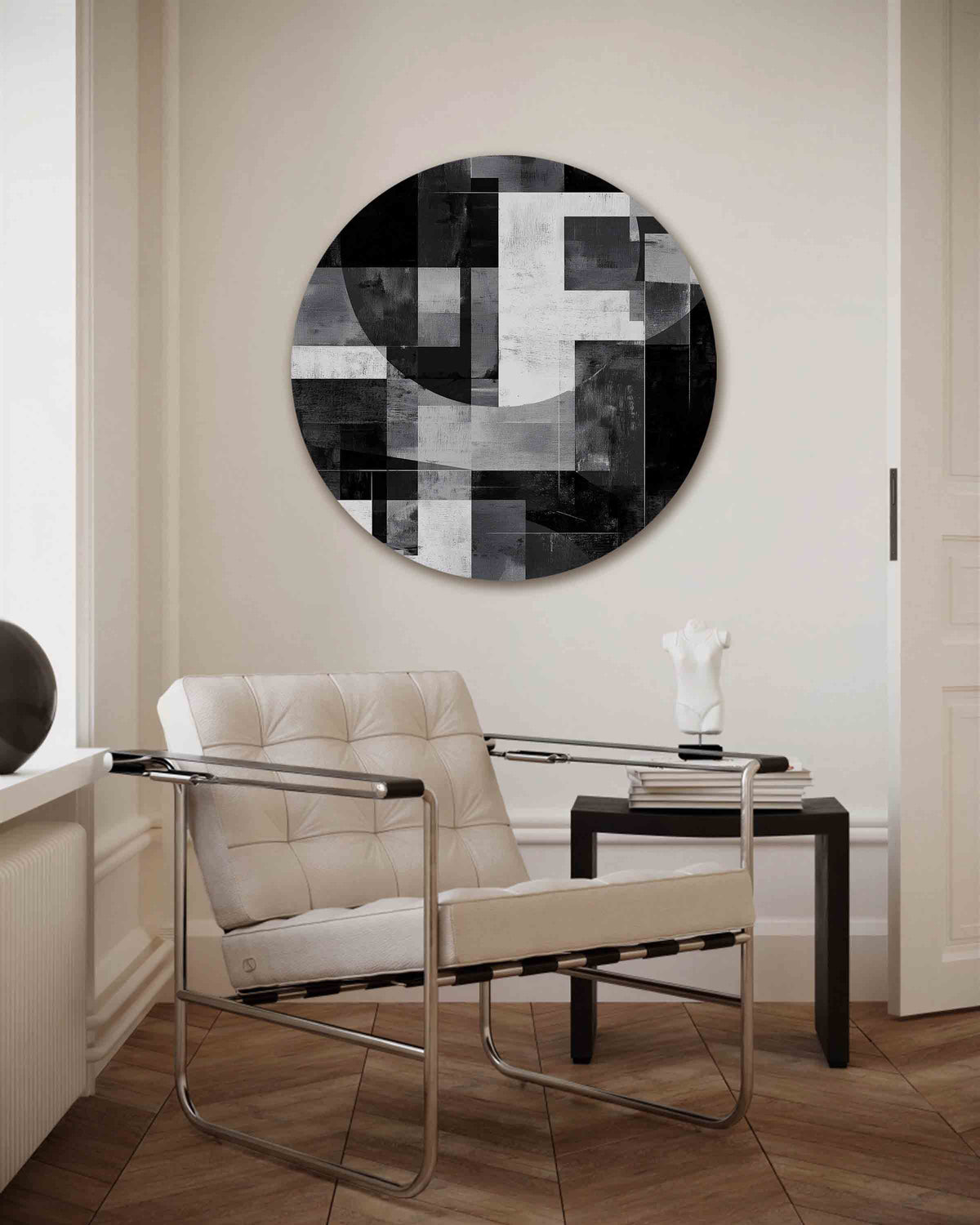 Abstracte geometrische – vrouwelijk portret muurcirkel als wanddecoratie