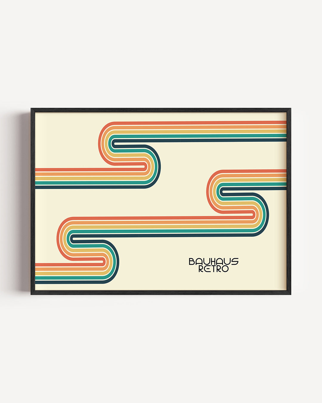 Kleurrijke lijnenspel – liggende Bauhaus poster als wanddecoratie