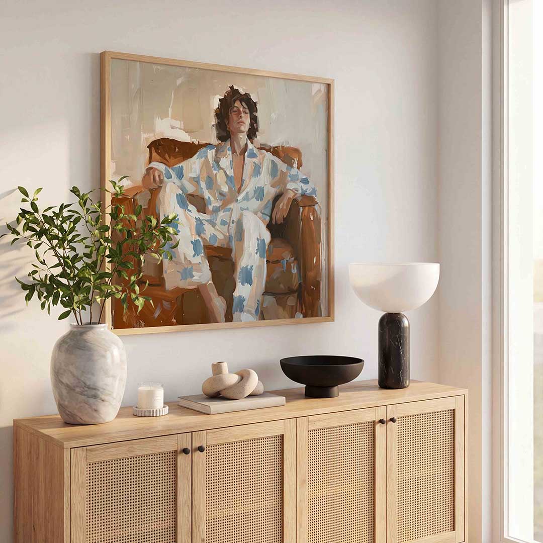 Persoon in pyjama – kunst en design poster in vierkant formaat