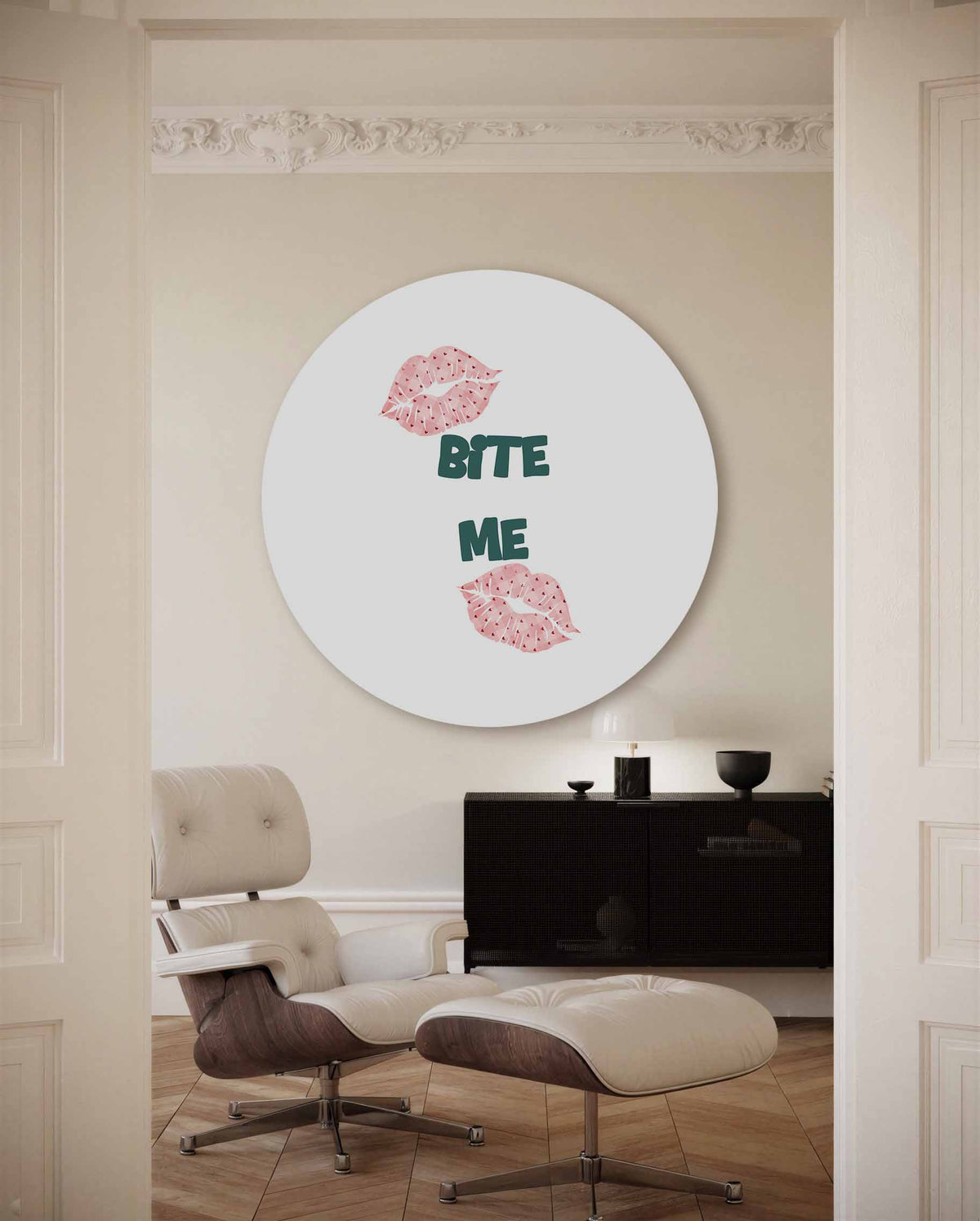 Bite me – kleurrijke Pop Art muurcirkel voor aan de muur