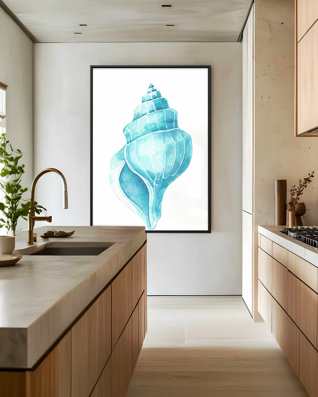Turquoise Zeeschelp Kunstwerk – staand kunstwerk voor modern interieur