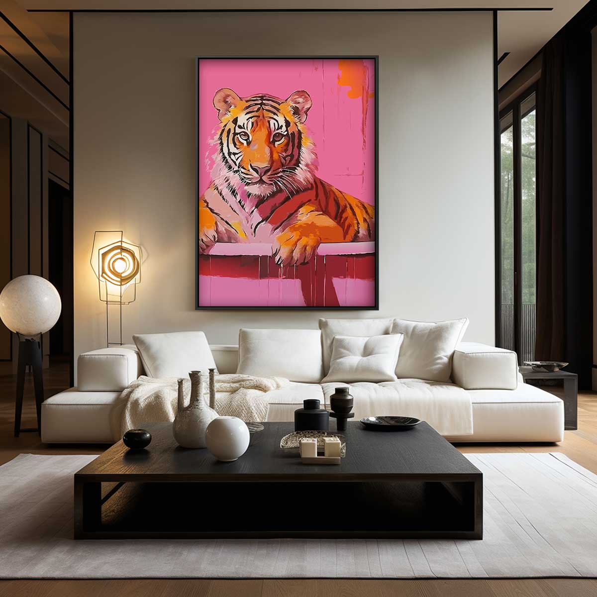 Kleurrijke Tijger Kunst – kunstwerk met zwarte baklijst