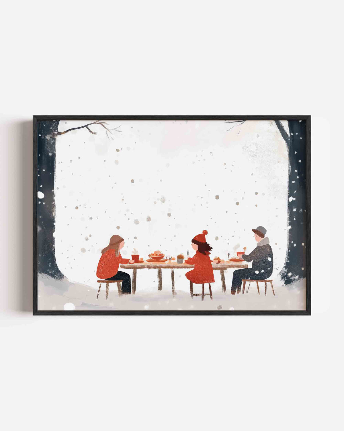 Winter tafereel met drie figuren – landscape kinderposter als wanddecoratie