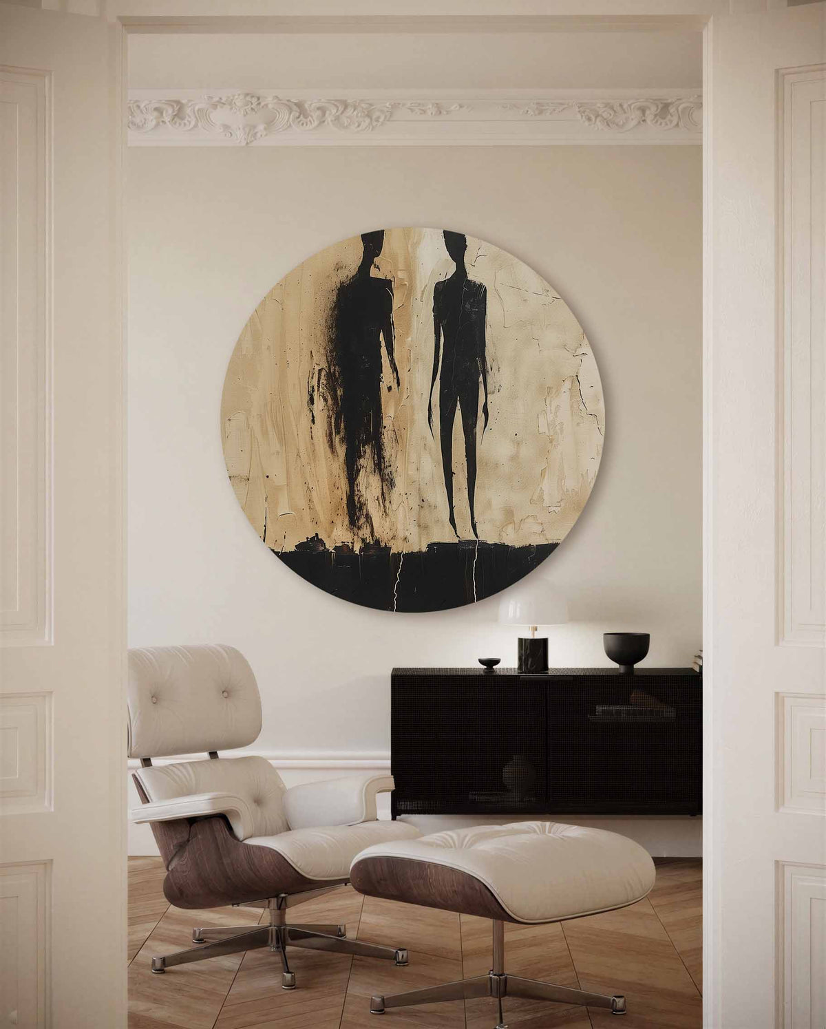 Twee silhouetten – portret muurcirkel als ronde muurdecoratie