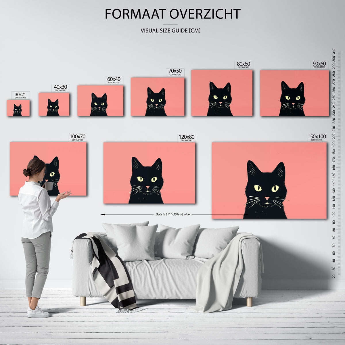 Zwarte kat – liggende muurposter met dierenthema