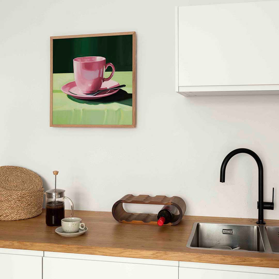 Roze kop en schotel – keukenposter in vierkant formaat