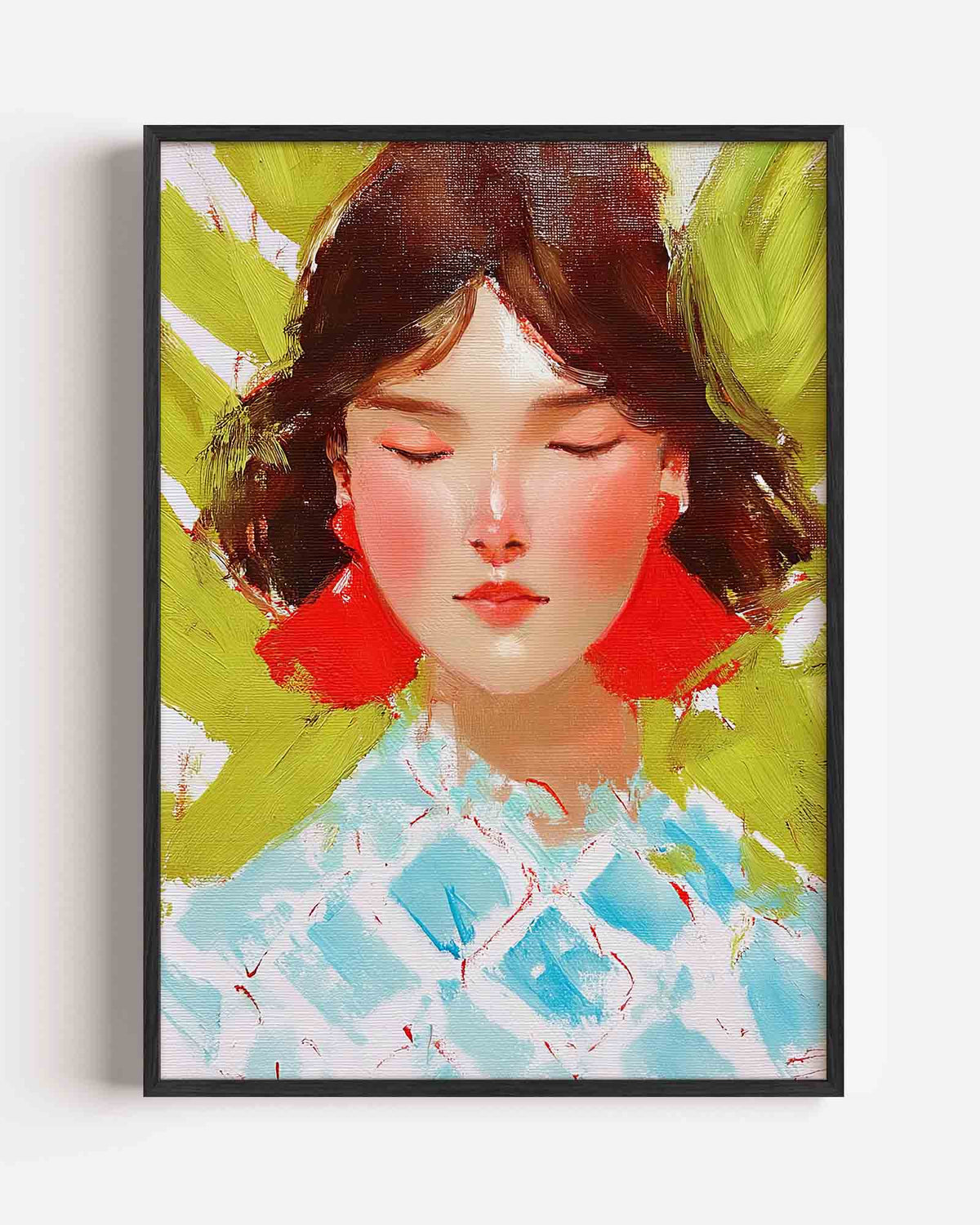 Vrouw met gesloten ogen – dromerige illustratie poster als wanddecoratie