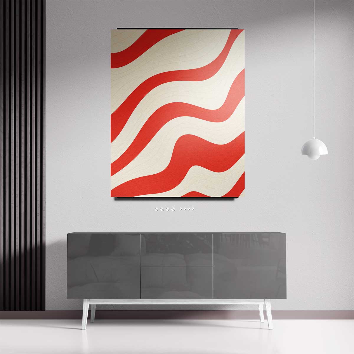 Golvende Rode Strepen – staand kunstwerk voor modern interieur
