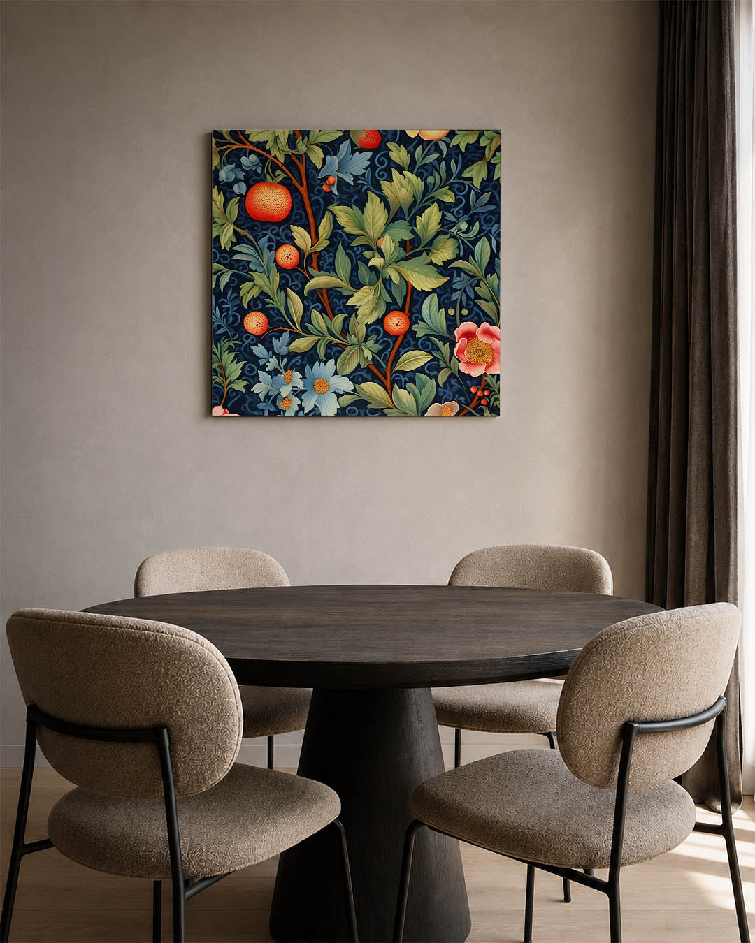 Natuurlijke patronen kunstwerk – vierkante wanddecoratie – dit kunstwerk toont een weelderig patroon van bladeren en bloemen