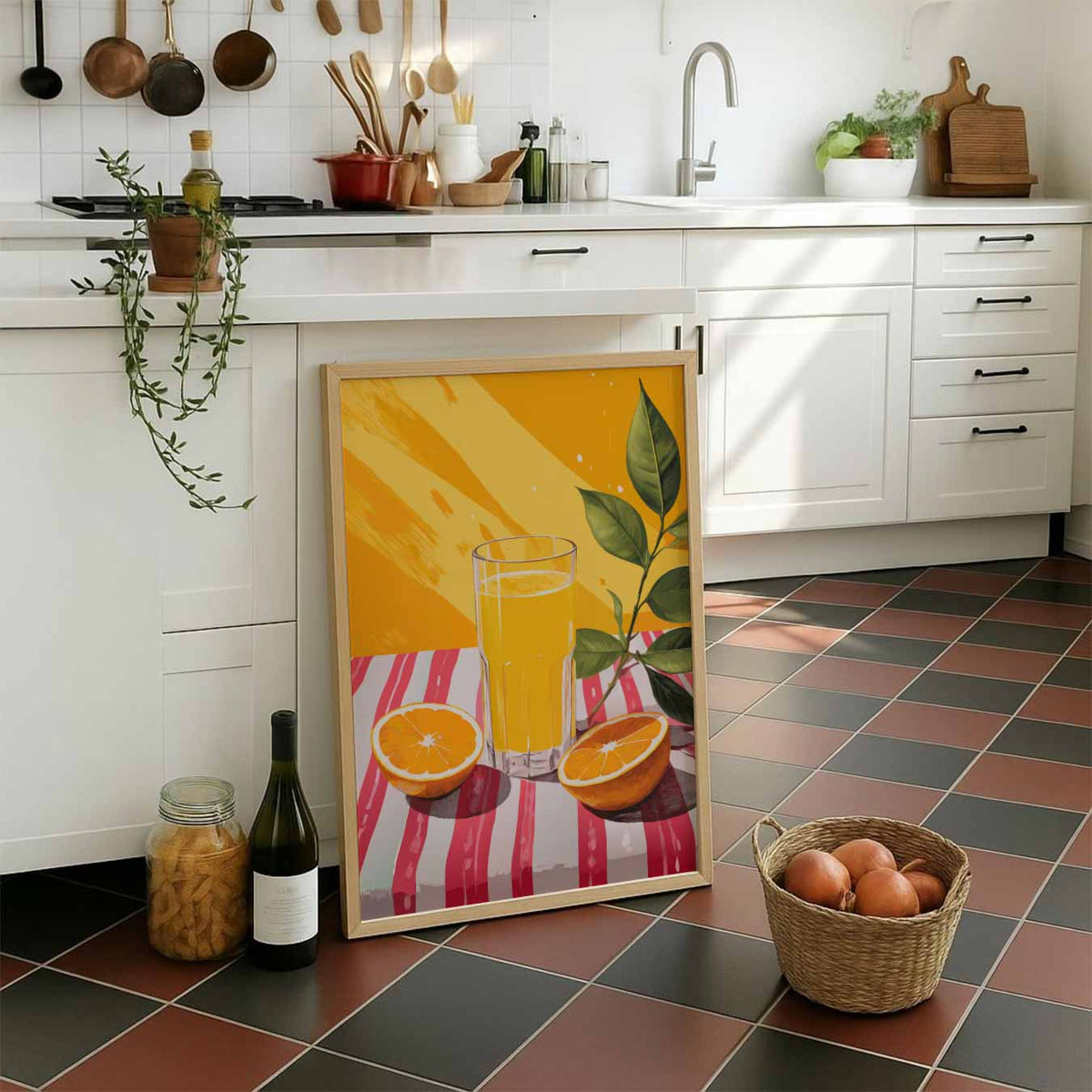 Zomerse Sinaasappel Sfeerposter – staande muurposter voor keuken of eethoek