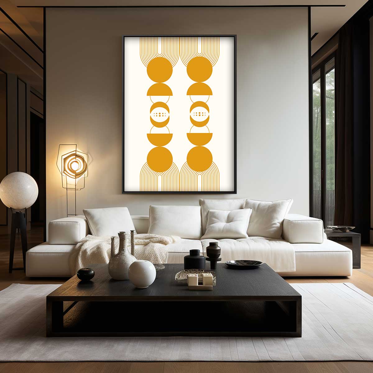 Retro Gele Geometrie Poster – staand kunstwerk voor modern interieur