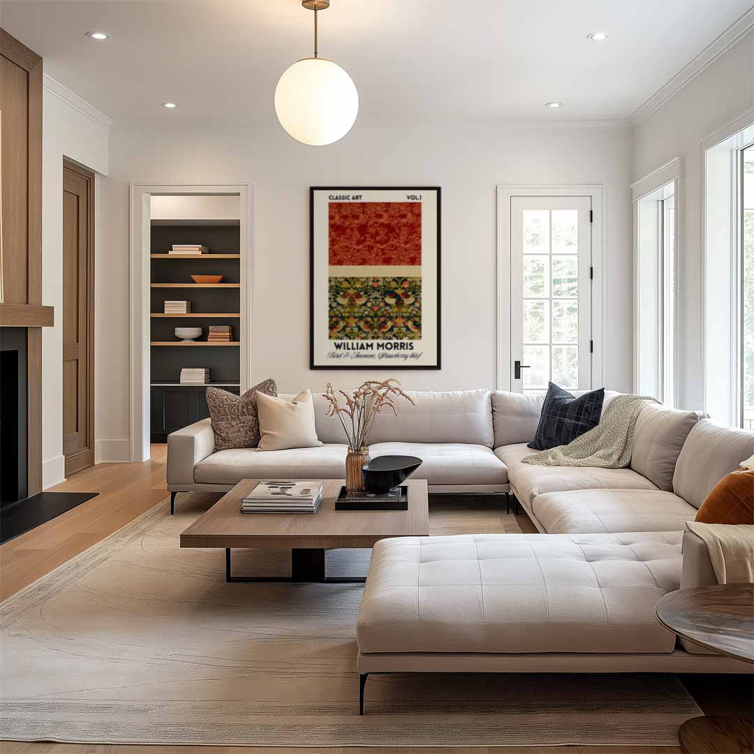 Klassieke Kunst - Vogels en Anemonen – canvas wanddecoratie in portret formaat