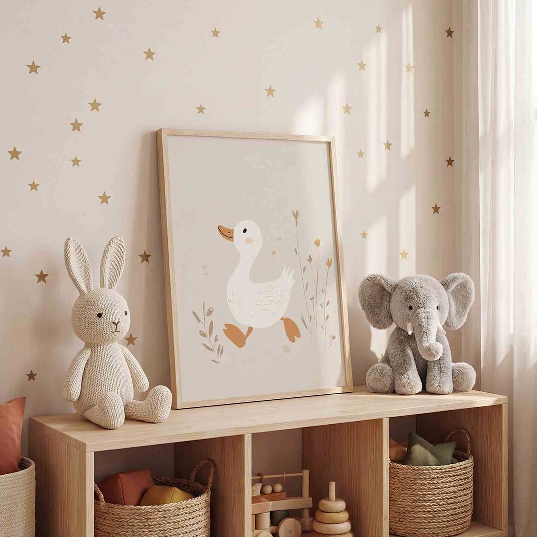 Eend met bloemen – staande kinderkamer wanddecoratie van WallArtistic