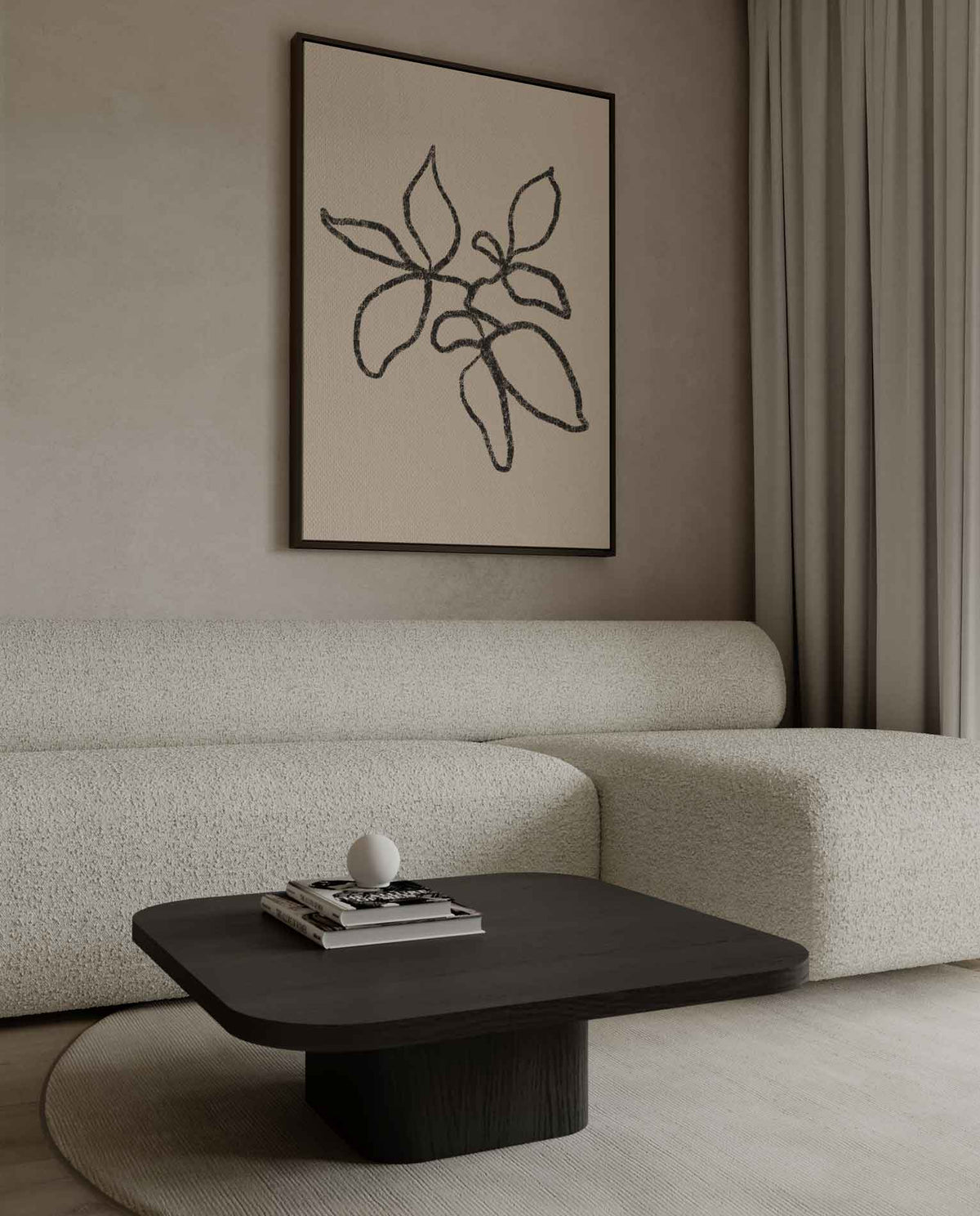 Minimalistische Bladeren Schets – canvas kunstwerk als wanddecoratie