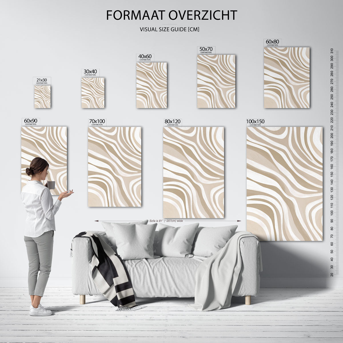 Golvende lijnen – staande muurposter met abstracte vormen